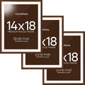 Homeforia 14x18 Picture Frame Brown, High End Dark Oak 14x18 Poster Wood Frame with Mat 12x16 for Photo, 14 x 18 Wooden Walnut Frame Matted to 12 x 16, 18x14 Frames, Tempered Glass, Wall Kit, Set of 3