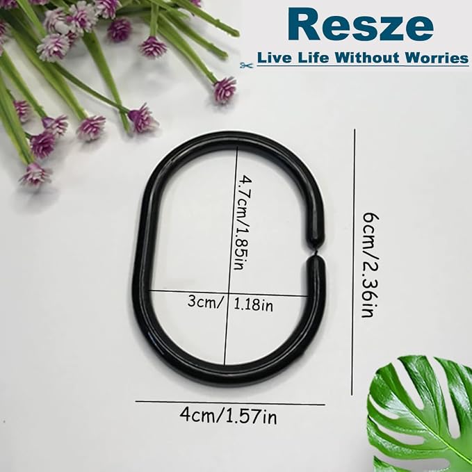 Resze 24 PCS Shower Curtain Rings, Plastic Black Shower Curtain Hooks, C-Shaped - Image 2