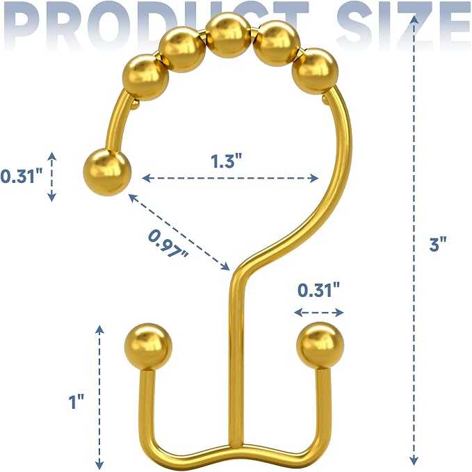 Titanker Shower Curtain Hooks Rings Gold, Metal Double Glide Shower Hooks Rings - Image 6