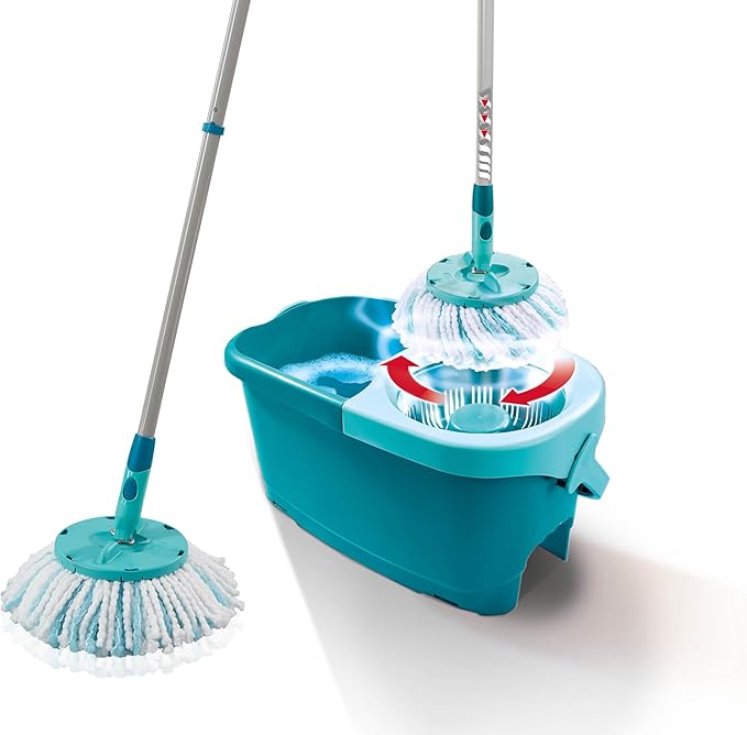 Leifheit Clean Twist Disc Mop Ergo Mop and Bucket, Floor Mop with Moisture-Controlled Spin Mop, Easy-Steer 360 Joint Microfibre Mop Head, 33cm Wide, Twist Mop