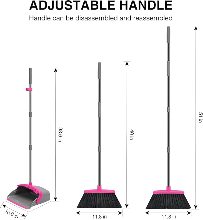 NACENA Broom and Dustpan Set, 52-in Long Adjustable Handle Broom Dustpan Combo - Image 2