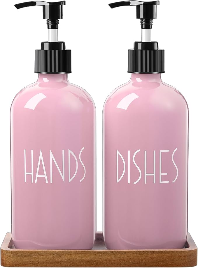 ALELION Dish Soap Dispenser for Kitchen - 16 OZ Glass Hand Soap Dispenser Set - by ALELION