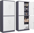 SISESOL Storage Cabinets With Doors And Shelves, 71'' Metal Garage Cabinet Locking, Adjustable Layers For Home Gym, bathroom, kitchen, office, Gray White