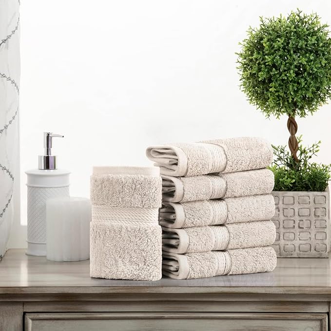 Superior Egyptian Cotton Plush & Absorbent, Face Towel Set of 6, Stone | Quick - Image 3