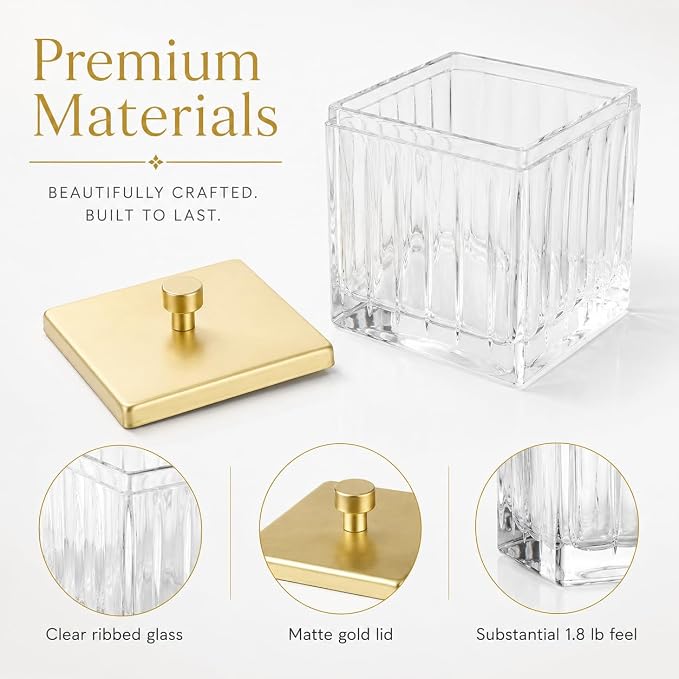 Vince Camuto Home Glass Cotton Jar Holder – Matte Gold Lid, Elegant Bathroom - Image 5