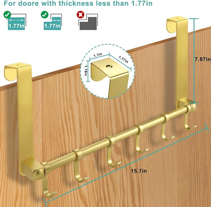 MGahyi 2Pcs Gold Over The Door Hooks, Over The Door Towel Rack | 6 Sliding - Image 2
