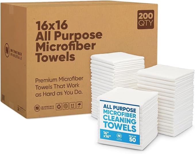 Microfiber Wholesale Bulk 16" x 16" All Purpose Towels Case Quantity | Large | by MicrofiberWholesale