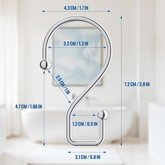 Goowin Chrome Metal Shower Curtain Hooks Rings, S Shape Metal Shower Curtain - Image 3