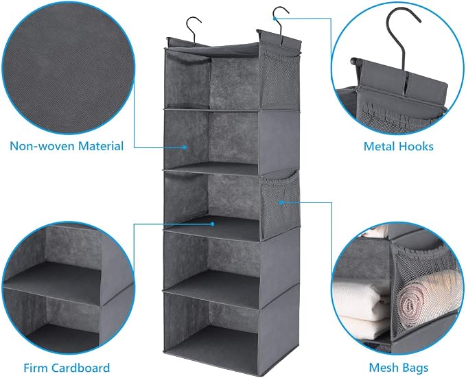 MAX Houser 5 Shelf Foldable Hanging Closet Organizer, Cloth Hanging Shelf - Image 4