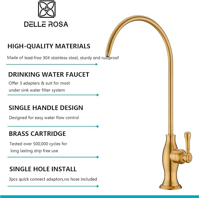 Delle Rosa Brushed Gold Drinking Water Faucet, Commercial Water Filtration - Image 4
