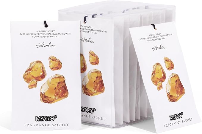 MYARO 12 Pack Amber Scented Sachets, Closet Deodorizer Car Air Freshener by MYARO