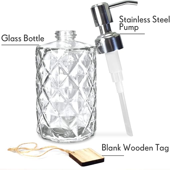 JASAI Diamond Design 12 Oz Glass Soap Dispenser - Image 5