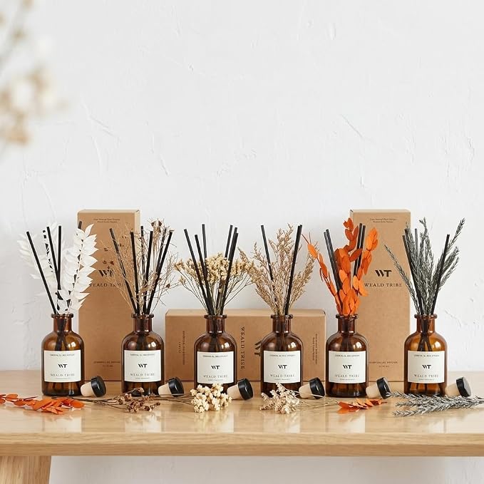 Reed Diffuser Set for Bathroom Air Fresheners, Oil Diffuser Sticks | Sandalwood - Image 2