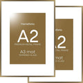Homeoforia A2 Picture Frame Bronze, High End Metal 16.5 x 23.4 inch Poster Frames with Mat 11.7 by 16.5 Photo, A2 Size Brass Frame Matted to A3 Print, 16.5x23.4 Hanging Frame, Tempered Glass, Set of 2