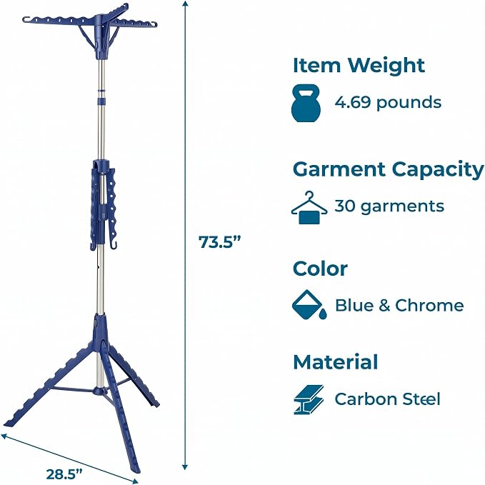 Honey-Can-Do 2-Tier Tripod Clothes Drying Rack, Chrome Steel | 73" tall 2-tier - Image 7