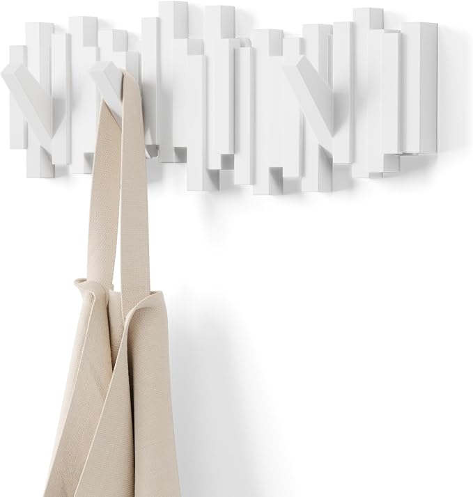 Umbra Sticks Wall Mount Coat Rack, 5 Hook Retractable Pegs, sculptural modern by Umbra