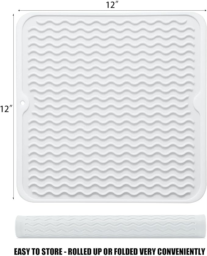 Silicone Dish Drying Mat, Non-Slip Easy Clean Sink Mat, Translucent, Large - Image 4