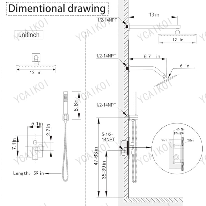 Shower Faucet Set Oil Rubbed Bronze Shower System, Knob Switch Diverter Shower Faucet with High Pressure Handheld Spray, Wall Mount 12 Inch Shower Head with 6 Inch Wall Mount Shower Head
