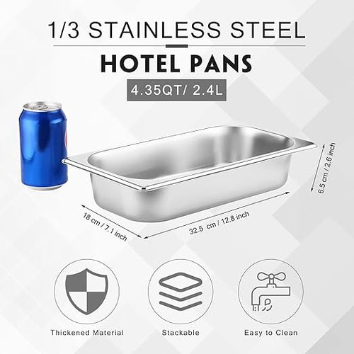 10 Pack Hotel Pans Stainless Steel Steam Table Pan 1/3 Size, 0.8 mm Thick Anti Jam Warming Pans for Food Warmer Restaurant Catering Supplies, 12.8 x 6.9 Inch(2-1/2 Inch Deep,Standard)