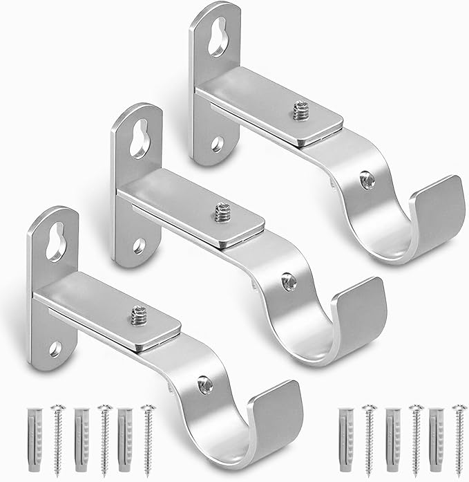 Adjustable Curtain Rod Brackets, Metal Window Drapery Rod Hanger Holders Hooks by AMZSEVEN
