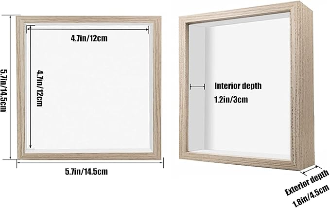 5x5 Small Shadow Box Frame Display Case, Wood with Plexiglass, Display Case Box for Memorabilia, Medal, Crafts,Tickets and Photos, Picture Frame for Wall and Tabletop (5x5, Natural Wood)