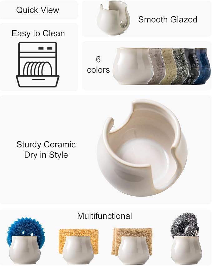 Zoeeker Sponge Holder for Kitchen Sink, Ceramic Dish Sponge Caddy - Image 2