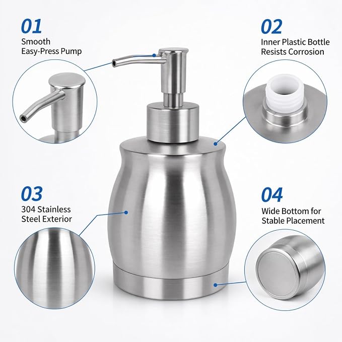 Stainless Steel Countertop Soap Dispenser Liquid Bottle and Pump, Suitable - Image 3