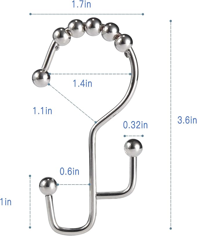 SUTINE Shower Curtain Hooks, Stainless Steel Bathroom Shower Hooks - Image 5