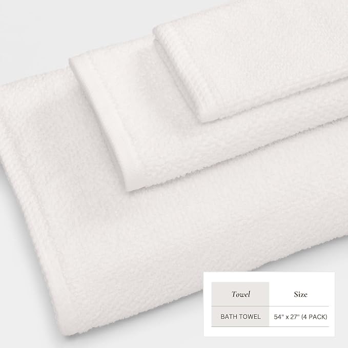 Great Bay Home 100% Cotton 4 Pack 54x27 Bath Towel Set - Image 4