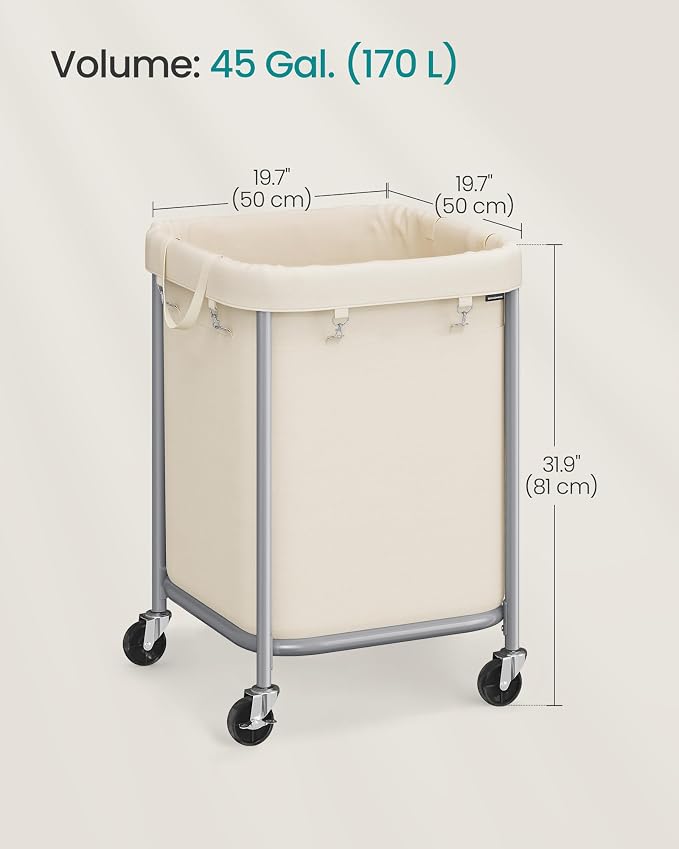 SONGMICS Laundry Basket with Wheels, Steel Frame, Removable Bag - Image 5
