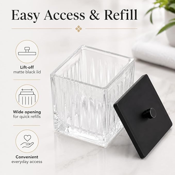 Vince Camuto Home Glass Cotton Jar Holder – Matte Black Lid, Elegant Bathroom - Image 4