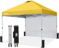 CROWN SHADES 10x10 Pop Up Canopy with 1 Side Wall - Beach Tent with One Push Setup - Outdoor Sun Shade for Events, Parties, Camping - Gazebo with STO-N-Go Cover Bag (Yellow)
