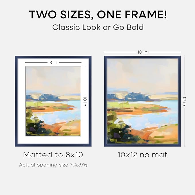 Homeforia 10x12 Picture Frame Navy Blue, High End Metal 10x12 Wall Hanging Frame with Mat 8x10, 10 x 12 Poster Frame Matted to 8 x 10 inch Photo, 10by12 Thin Frames, Tempered Glass, Wall Kit, Set of 2