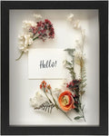 FrameWorks 8.5” x 11” Black Wooden Shadow Box Frame – Display Case with Soft Felt Back, Memory Box with Tempered Glass, Display Box with Elegant White Ball Push Pins, Wooden Flower Box