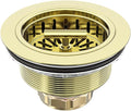 KONE 3-1/2 Inch Kitchen Sink Drain Assembly Stainless Steel Gold Kit with Strainer Basket/Rubber Stopper, Rustproof Durable Gold Finish Replacement for Standard Commercial Sink Drains