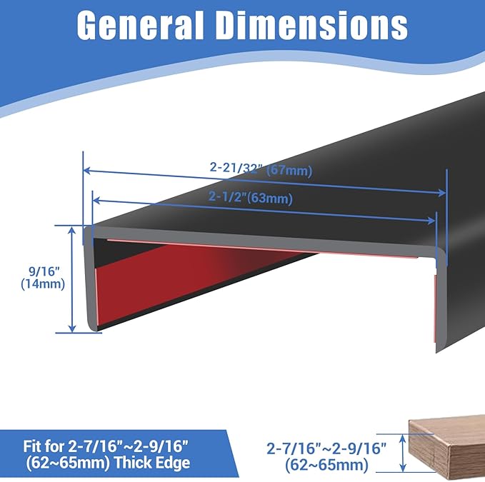 Big Size Rubber Edge Trim, 2-1/2 inches Self-Adhesive U Channel Edge Protector for Woods, Flexible U Shaped Peel and Stick Edge Banding, Edge Guard, Fit 2.5"(63mm), 20Ft, Black