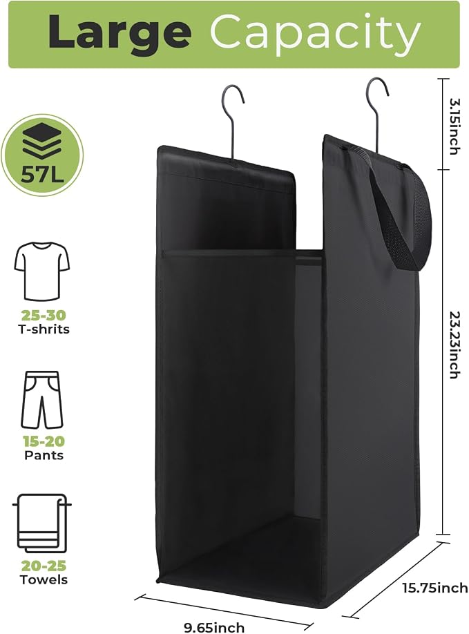 FENTEC Hanging Laundry Hamper，2 Pack Black Hanging Laundry Basket - Image 2