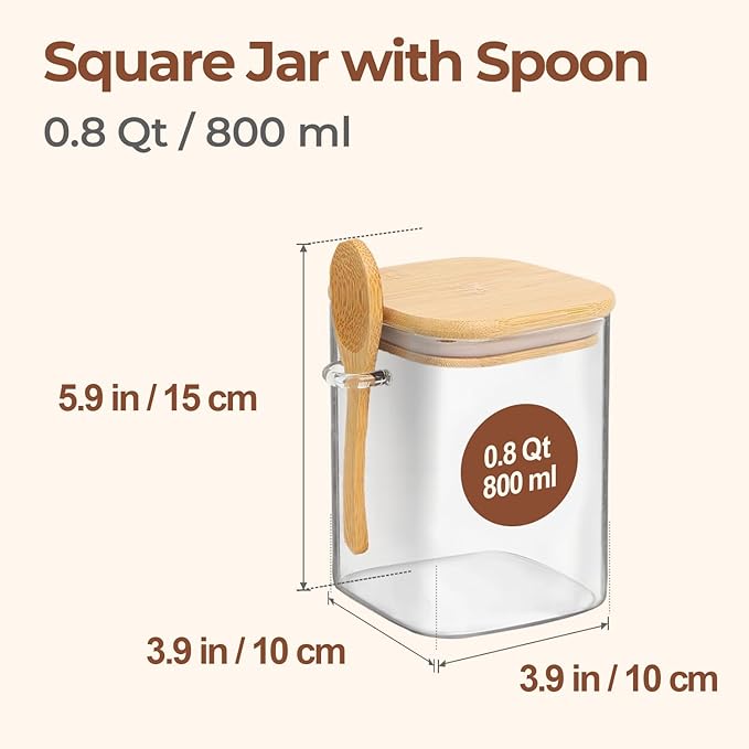 ComSaf Glass Container with Spoon & Lid 0.8 Qt, 4 Pack Glass jar with spoon - Image 2
