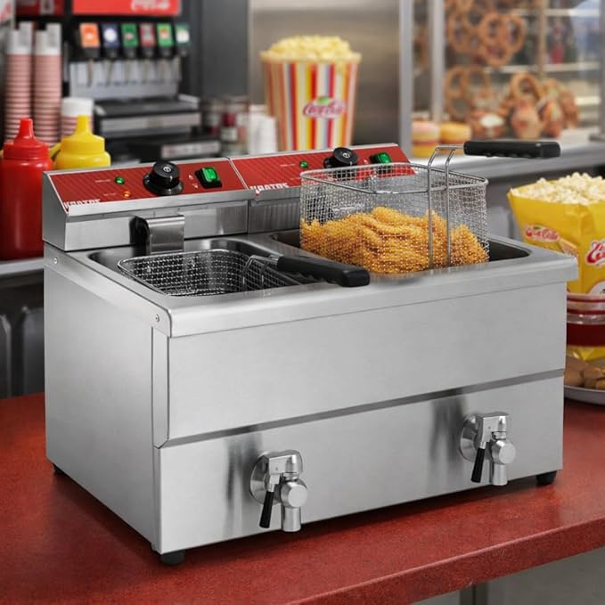Kratos Commercial Electric Countertop Deep Fryer | Twin Tank Fryer 30 lb. Capacity | With Two Fry Baskets | ETL Certified | 208/240V | Stainless Steel (29Y-016)
