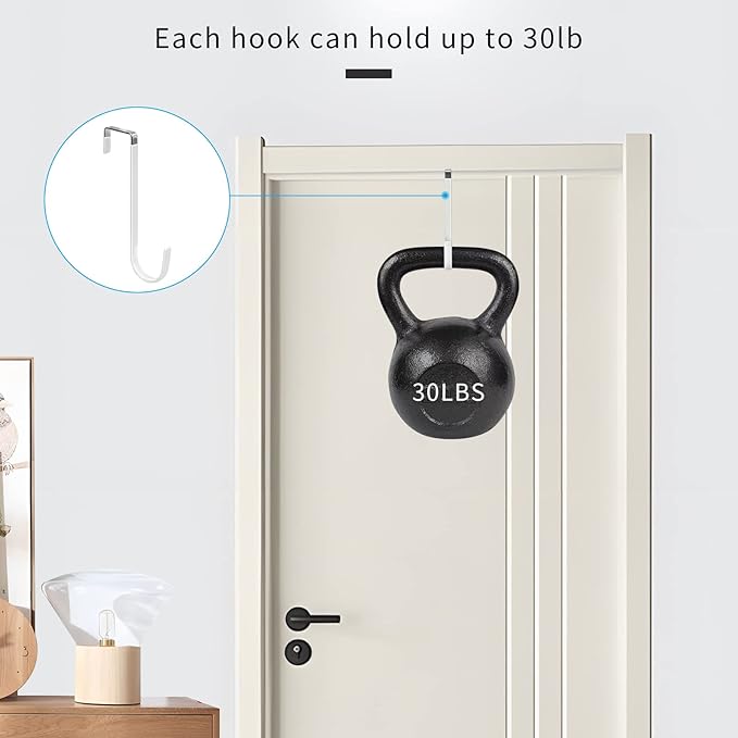 FYY Over the Door Hooks, Single-Hanger 6 Pack, Fits Doors 1.6" White | Heavy - Image 4