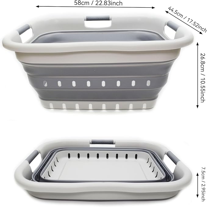 SAMMART 41L Set of 2 Collapsible 3 Handled Plastic Laundry Basket-Foldable Pop - Image 4