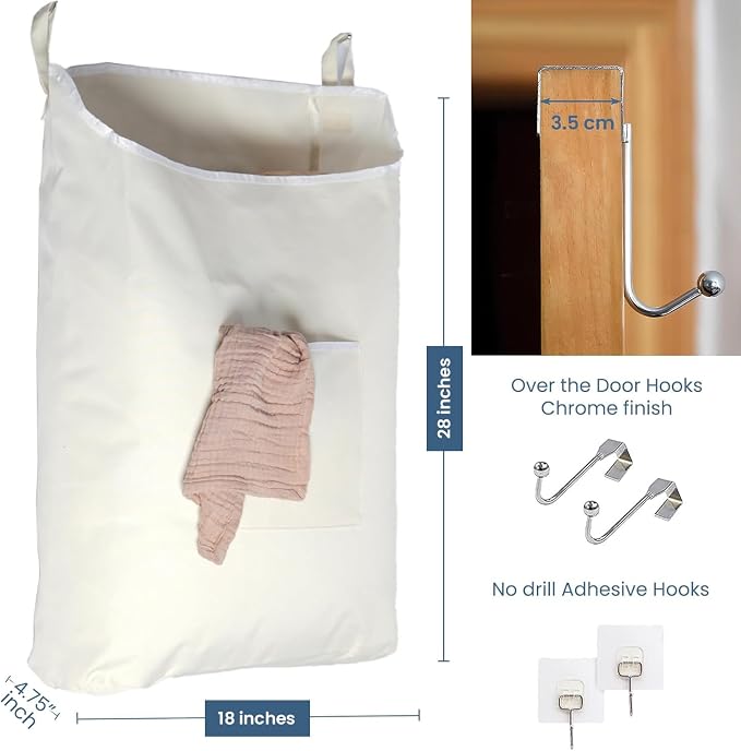 TFLC Over the Door Hanging Laundry hamper bag, 18x4.75x28" - Image 2