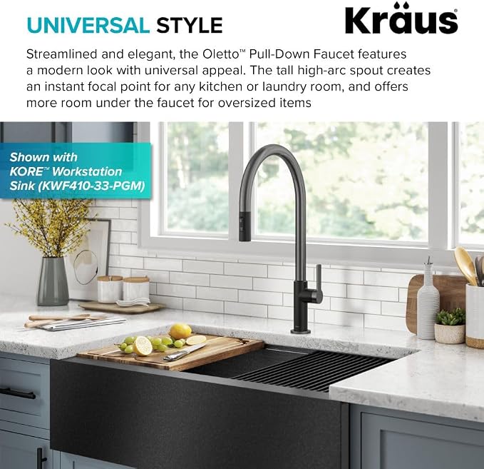 KRAUS Oletto High-Arc Single Handle Pull-Down Kitchen Faucet in Matte - Image 5