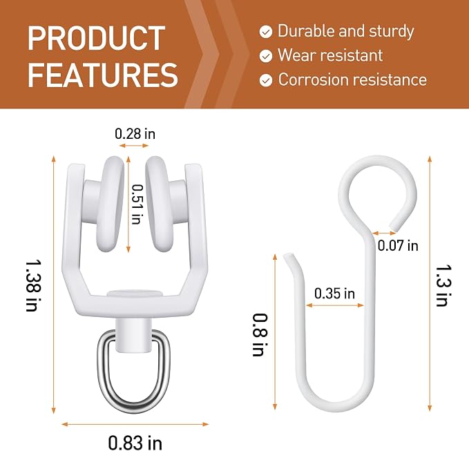 Jetec 120 Pcs Curtain Track Hooks Rollers Ceiling Mount S Hooks, Straight - Image 2