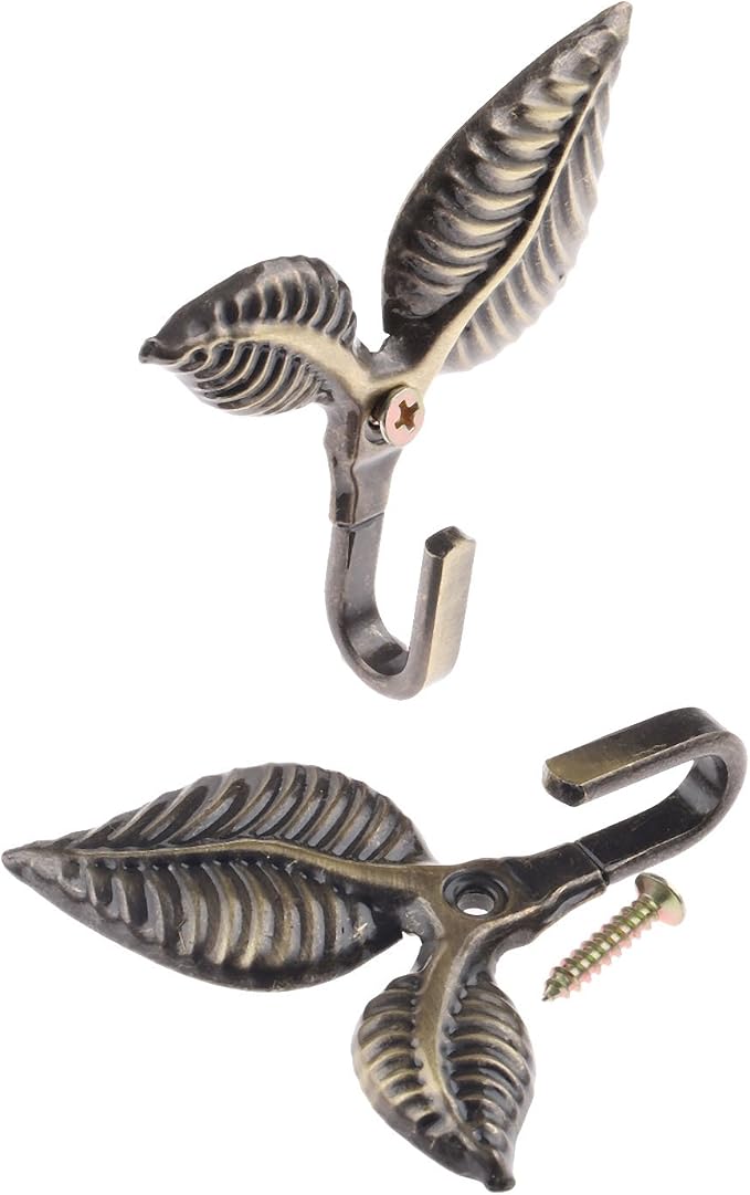 Curtain Tiebacks Small Lightweight Hooks, Vintage Bronze Leaf Pattern, 4x2 Inch - Image 6