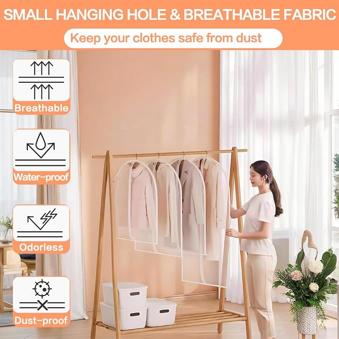 Clear Garment Bags for Hanging Clothes Travel Suit Bags for Closet Storage - Image 5