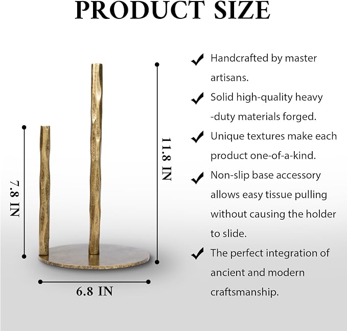 Paper Towel Holder, Hand-Forged Vintage Gold Paper Towel Stand Holder, Kitchen - Image 4