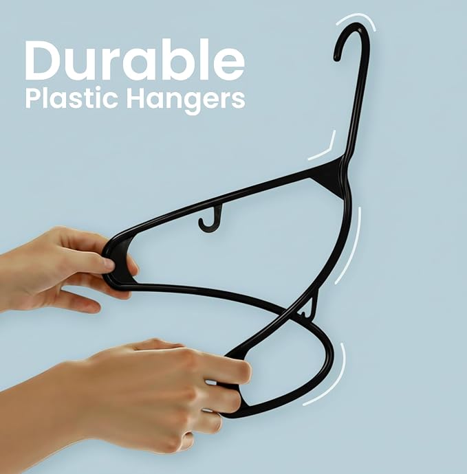 Utopia Home Plastic Hangers 20 Pack – Built-in Strap Hooks Black | Space saving - Image 6
