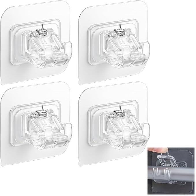 Curtain Rod Brackets No Drilling 4 Pack, Self Adhesive Hook, Transparent | Nail by Tendiren