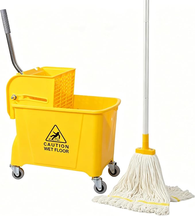 22-Qt Mop Bucket with Wringer on Wheels, Cotton Mop Included by OFOCHANGEYOURLIFE
